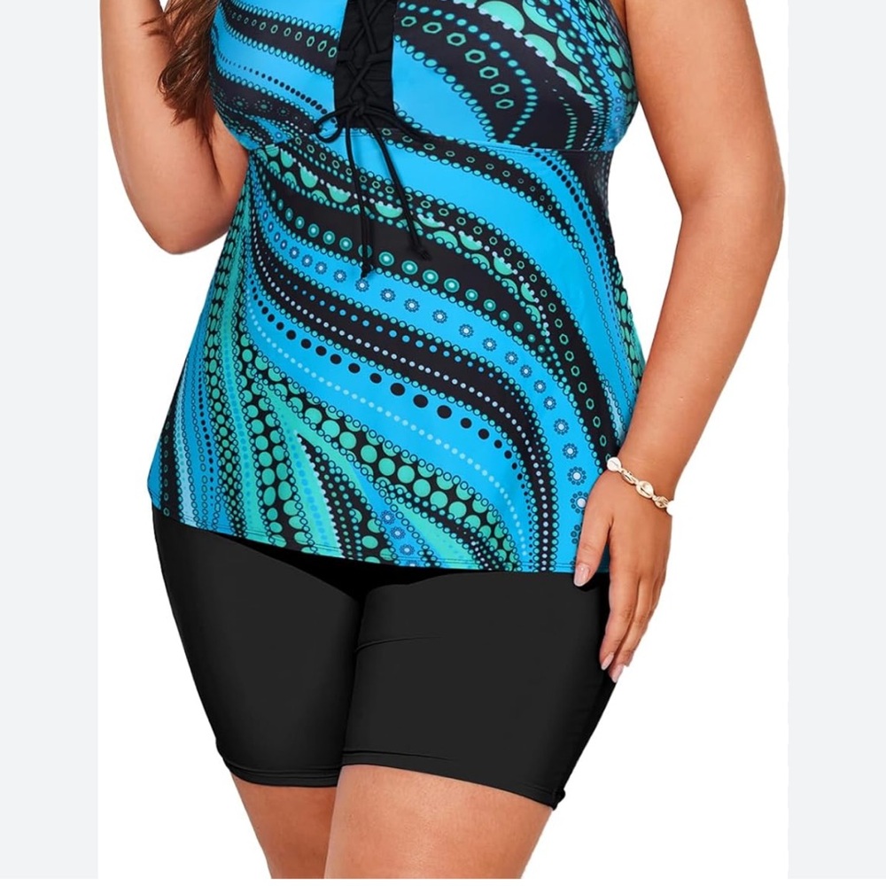 Women’s Plus Size Navy Flower Print Swimsuit + Boy shorts 20W NWT